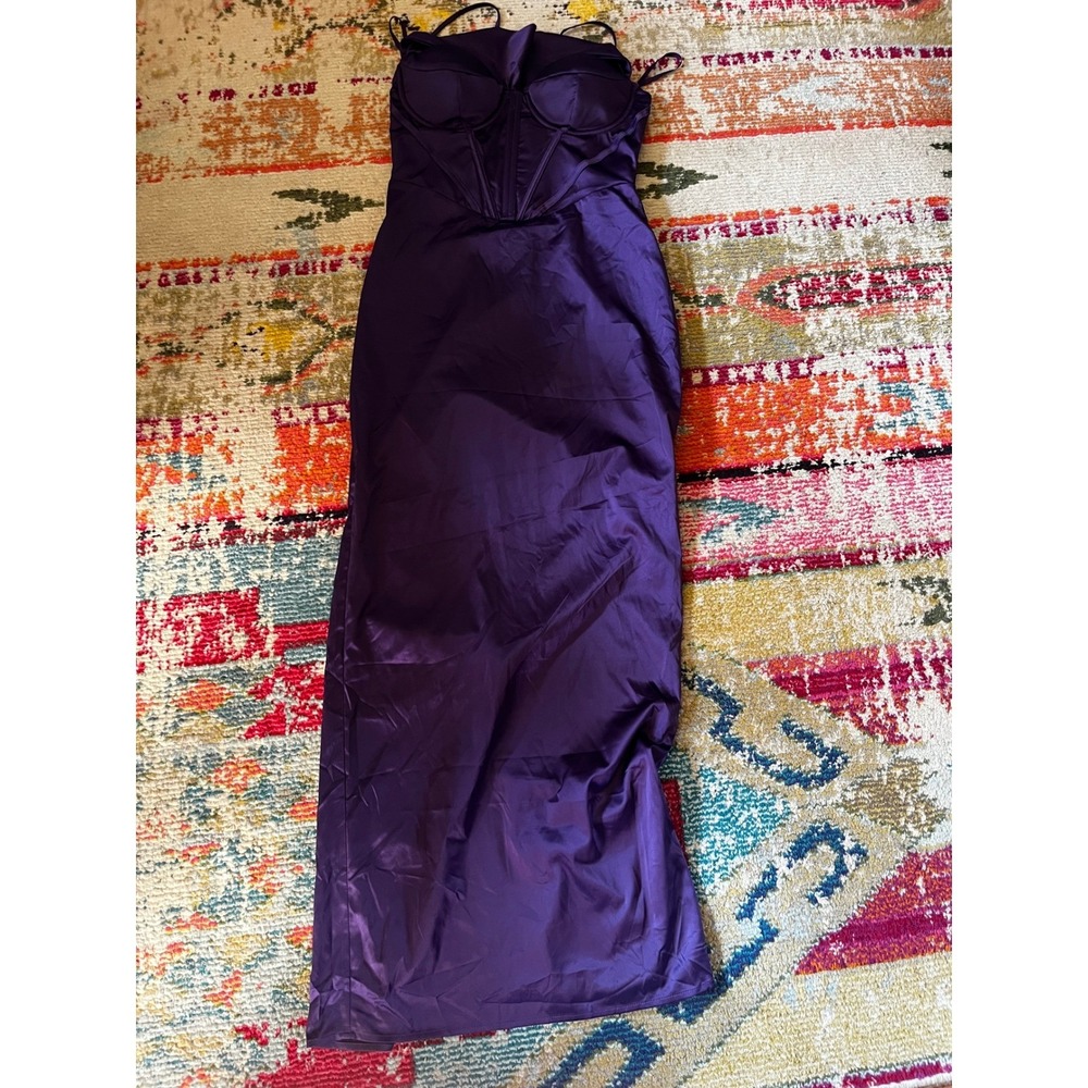 Fashion Nova Violet Satin Gown Purple Corset Maxi Dress‎ Formal Slit MD8703FN L - Picture 2 of 8